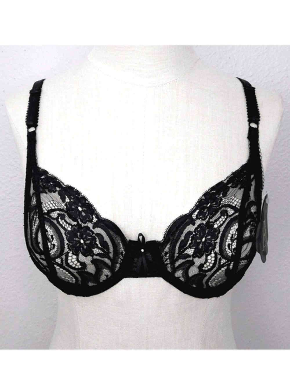 Vintage FELINA Floral Lace Bra 36C Black